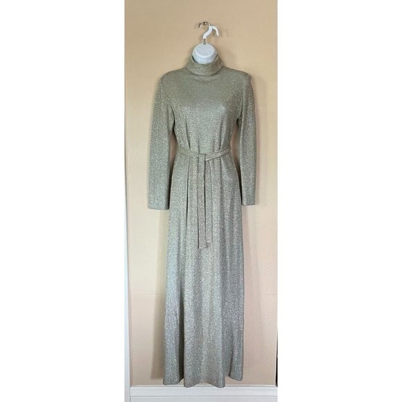 Miss Elliette California Womens Sz 10 Vintage Gold long Evening Gown Turtle neck - Picture 1 of 16